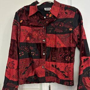 Chico's Red Silk Embroidered Long Sleeve Jacket Size 0